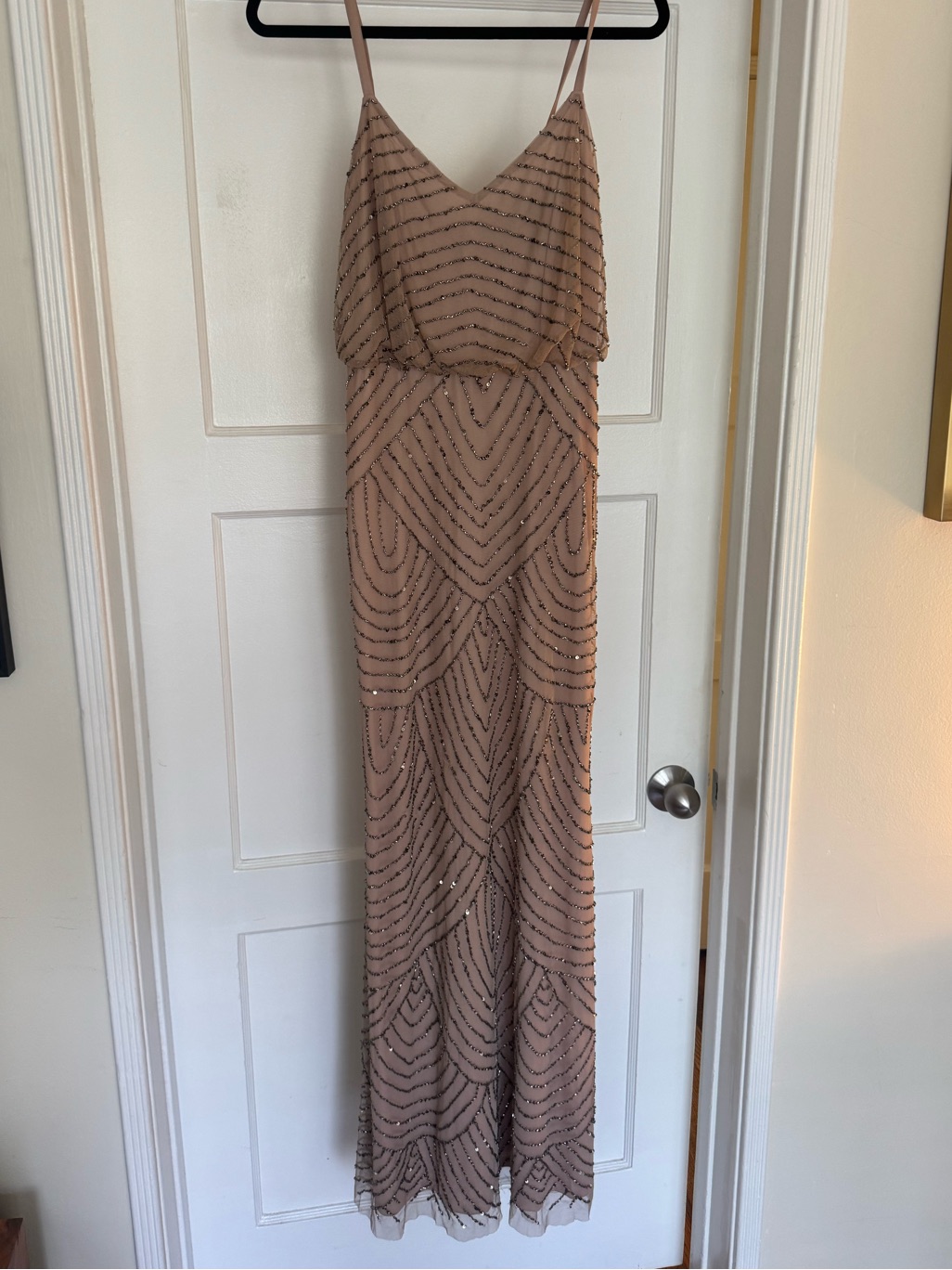 Adrianna Papell Blush Beaded Spaghetti-Strap Maxi Dress 6